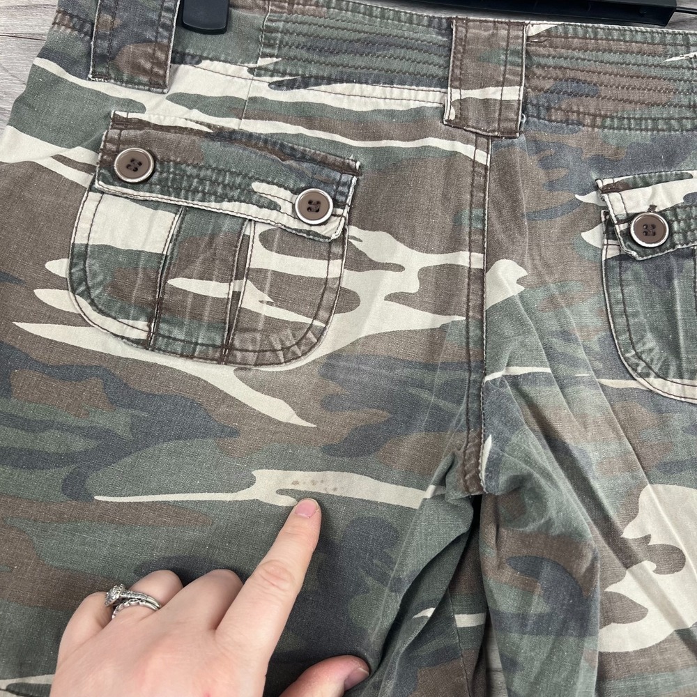 Vintage Havana‎ Cargo Shorts Women's Large Green Camo Cotton Low-Rise Button-Fly - Picture 12 of 16